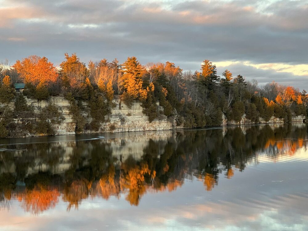 fall trees reflecting in lake