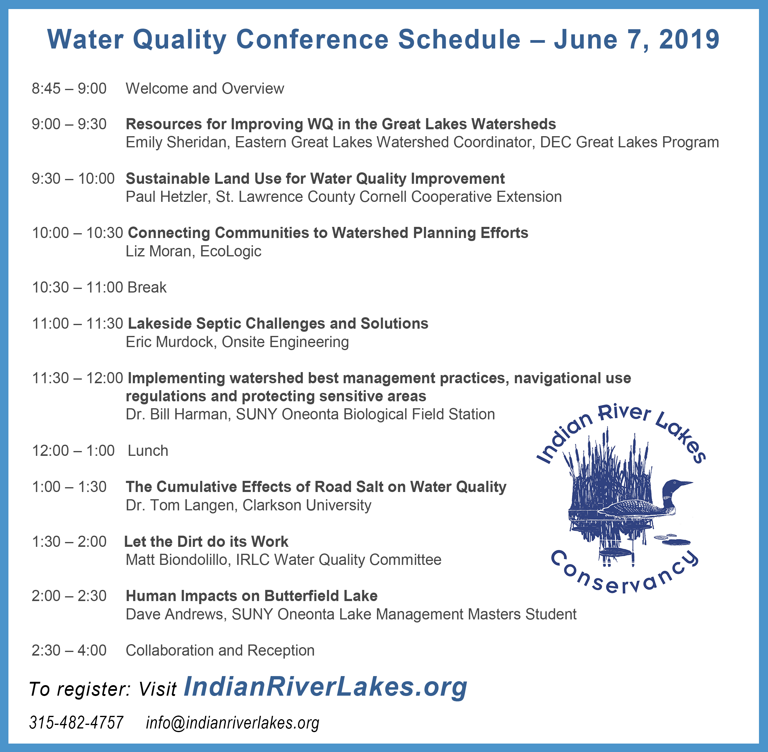 IR Lakes WQ Conference 2019 Schedule Only